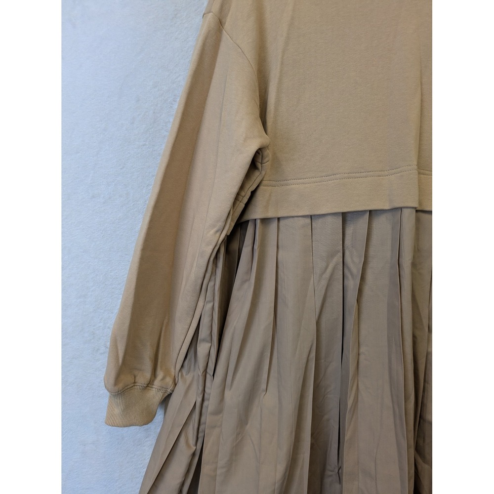 Pleated Sweatshirt Dress Women's Medium Cozy Tan Long Sleeve - Picture 3 of 8